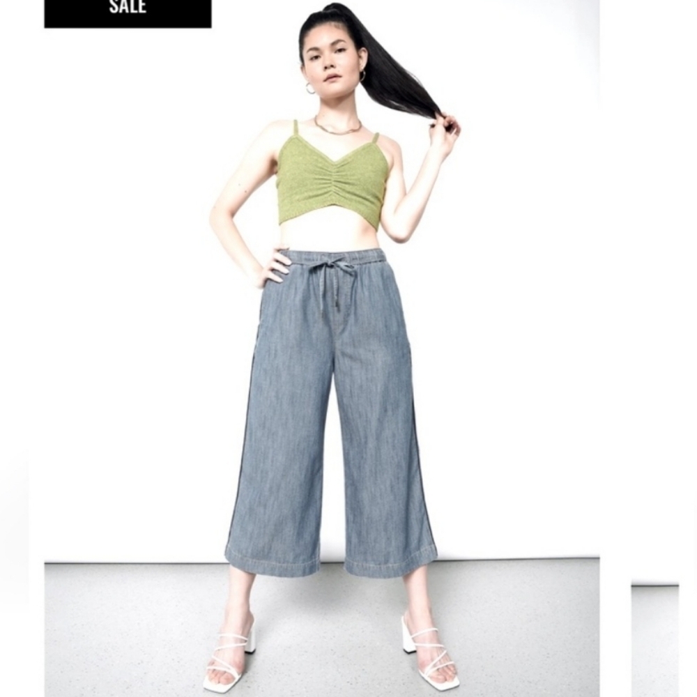 WILDFANG Essential Loose Leg Tencel Blend Culotte Wide Leg Pants Chambray 1X - Picture 2 of 15